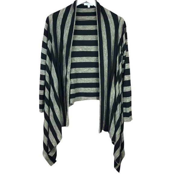 Mystree Beige Black Striped Open Drape Cardigan Sweater Women Sz S/M - Picture 1 of 5
